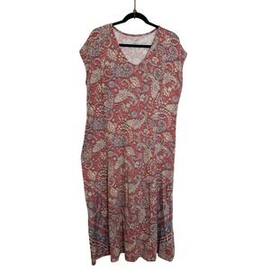 J. Jill Pure Jill Placed Border Knit Maxi Dress Size LP Petite Pink Blue Paisley